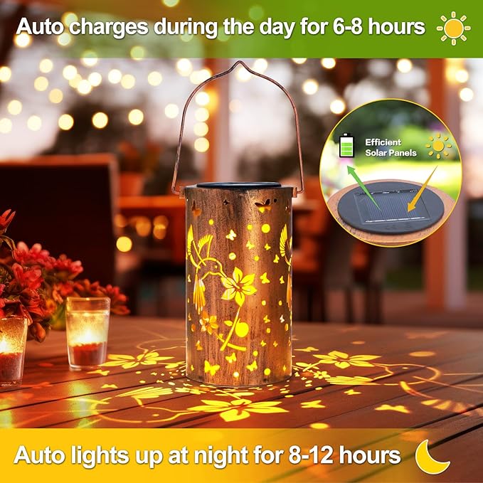 Hummingbird Solar Backyard Lanterns, Metal Waterproof LED
