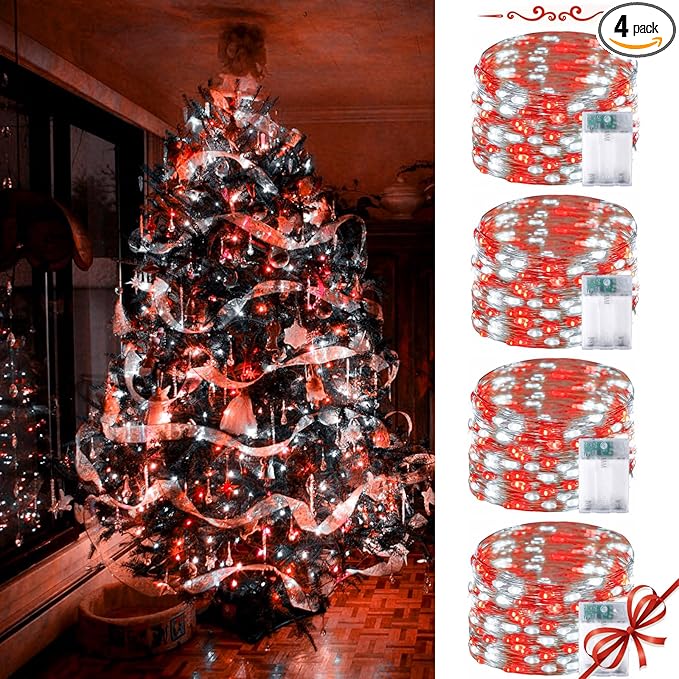 4-Pack Christmas String Lights, 20ft 60 LED Waterproof Twinkle Lights