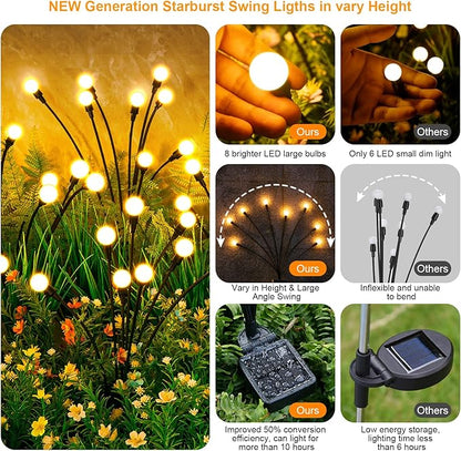 ASMAD Solar Lights Outdoor(8-Pack, 64 LEDs), Solar Garden Lights, Outdoor Decorations, Firefly Light for Patio Decor, Big Bulb, Unique Gifts for Women, Gifts for Grandma
