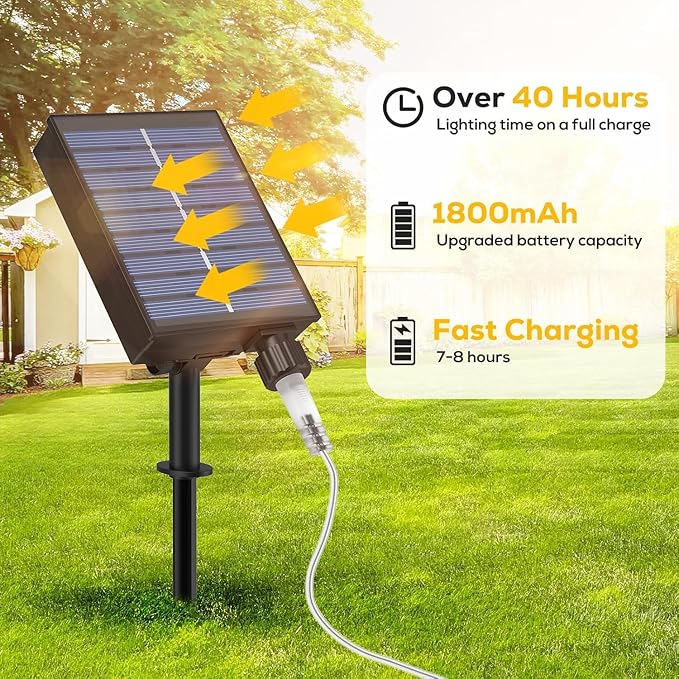 ICRGB Solar Rope Lights Outdoor, 66FT 200LED Christmas Fairy Light with Remote, IP67 Waterproof Solar String Lights, Timing & 8 Modes, Outdoor Light for Garden Patio Porch Pool, Warm White
