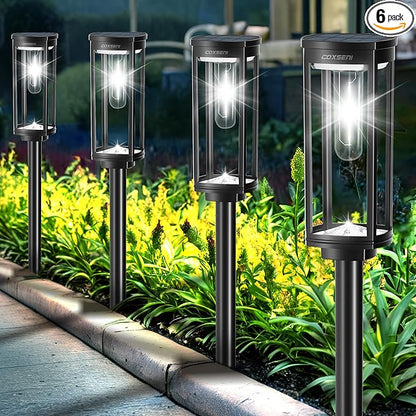 Solar Pathway Lights Outdoor 6 Pack, Bright Solar Path Lights Outside Waterproof, Solar Powered Landscape Light for Walkway Driveway Lawn Patio Sidewalk Garden Yard, Cool White