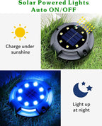 12-Pack Solar Ground Disk Lights, Blue Waterproof LED