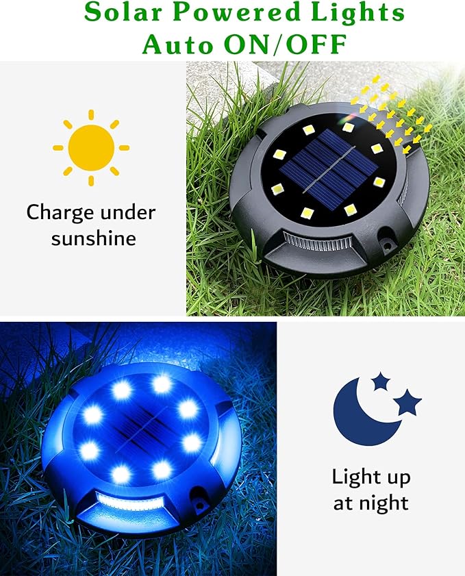 12-Pack Solar Ground Disk Lights, Blue Waterproof LED