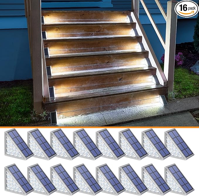 Solar Step Lights 16-Pack, Waterproof Patio