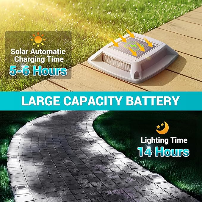Solar Driveway Lights Outdoor 6 Pack, IP68 LED Solar Powered Waterproof Driveway Marker Deck Dock Lights for Dock Step Pathway Walkway Sidewalk Garden Yard Stair Marine (White)