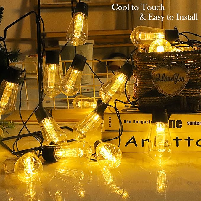 Battery Operated Outdoor Lights 22.8Ft 20 LED Edison Bulbs String Lights with 8 Modes & Timer, USB Plug in Fairy String Light for Indoor, Outdoor, Bedroom, Balcony, Patio, Camping, Christmas Decor