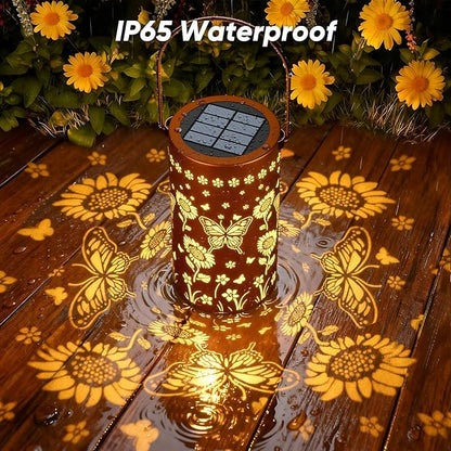 Solar Lanterns Outdoor Waterproof - Decorative Shadow Lantern with Sunflower Butterfly Pattern Design for Garden Patio Yard, Womens Gifts for Homeowners and Couples - 2 Pack