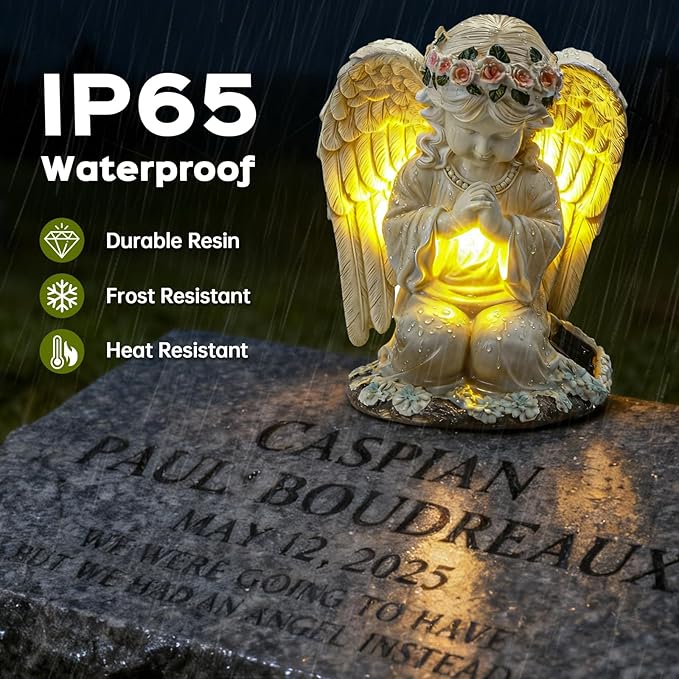 Solar Angel Garden Statue, Outdoor Decoration Lawn Ornaments for Yard, Praying Angle Figurine with LED Lights for Cemetery, Garden Gifts for Women Mom Grandma