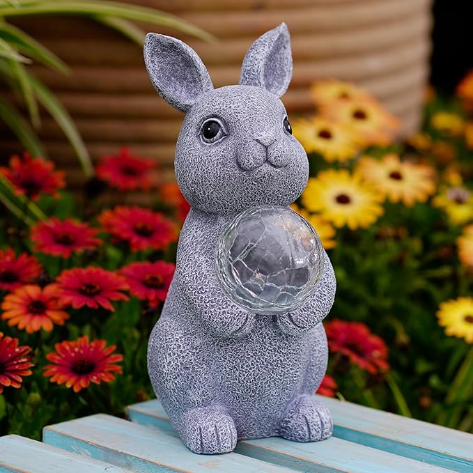 Solar Rabbit Garden Statue Light, Outdoor Decor