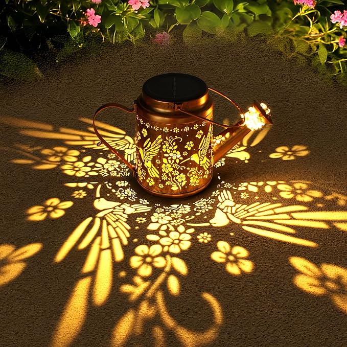 X-PREK Solar Lights Outdoor Waterproof, Fairy Solar Garden Lights Outdoor Decoration, Hummingbird Solar Watering Can Light Gardening Gifts for Mom Grandma 4 Packs