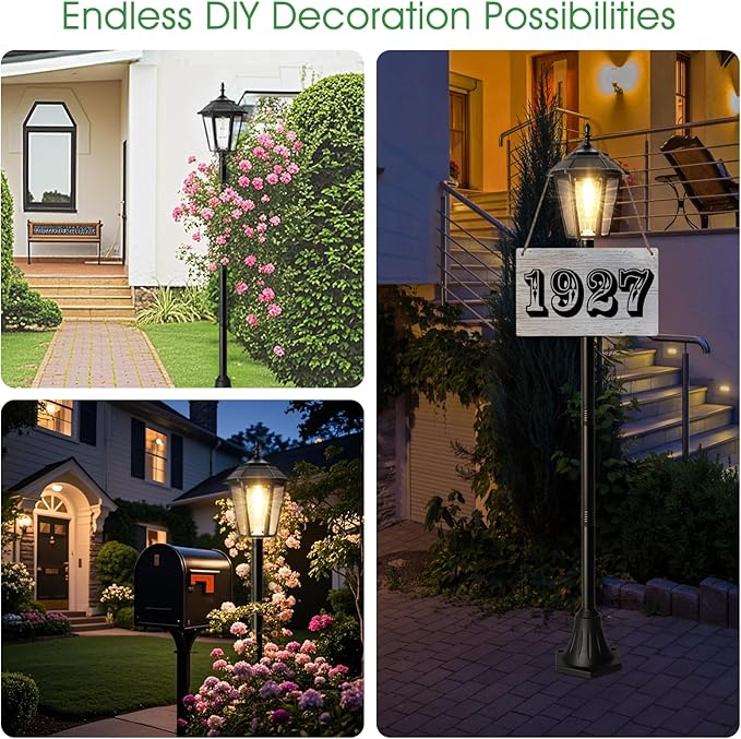 66" Metal Solar Lamp Post Light 50 Lumens, 2 Pack Solar Pole Light Outdoor Waterproof, Post Lighting Outside for Porch Yard Driveway Garden Patio Decor