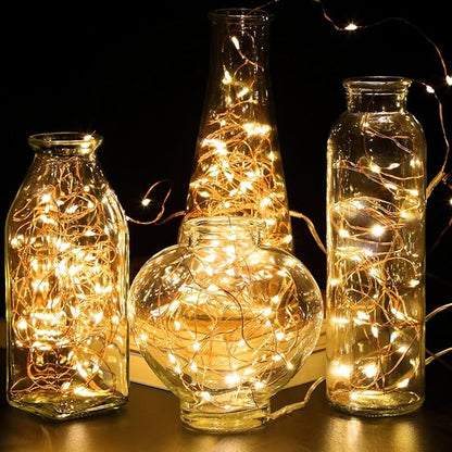 GDEALER 4 Pack 16.4 Feet 50 Led Fairy Lights Battery Operated with Remote Control Timer Waterproof Copper Wire Twinkle String Lights for Bedroom Indoor Outdoor Wedding Dorm Decor Warm White
