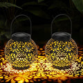 2-Pack Hanging Solar Outdoor Lanterns, Metal Waterproof LED