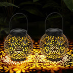 2-Pack Hanging Solar Outdoor Lanterns, Metal Waterproof LED