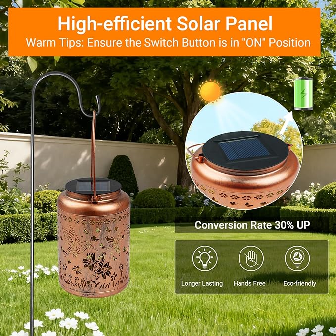 Solar Lanterns Outdoor Waterproof Hummingbird Garden Decor, Birthday Gifts for Women Mom Grandma Seniors, Metal Hanging Lanterns Decorative Colorful LED Lights for Lawn, Yard, Patio, Backyard, Porch