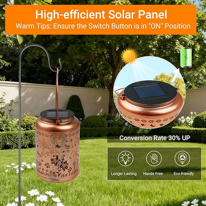 Solar Lanterns Outdoor Waterproof Hummingbird Garden Decor, Birthday Gifts for Women Mom Grandma Seniors, Metal Hanging Lanterns Decorative Colorful LED Lights for Lawn, Yard, Patio, Backyard, Porch