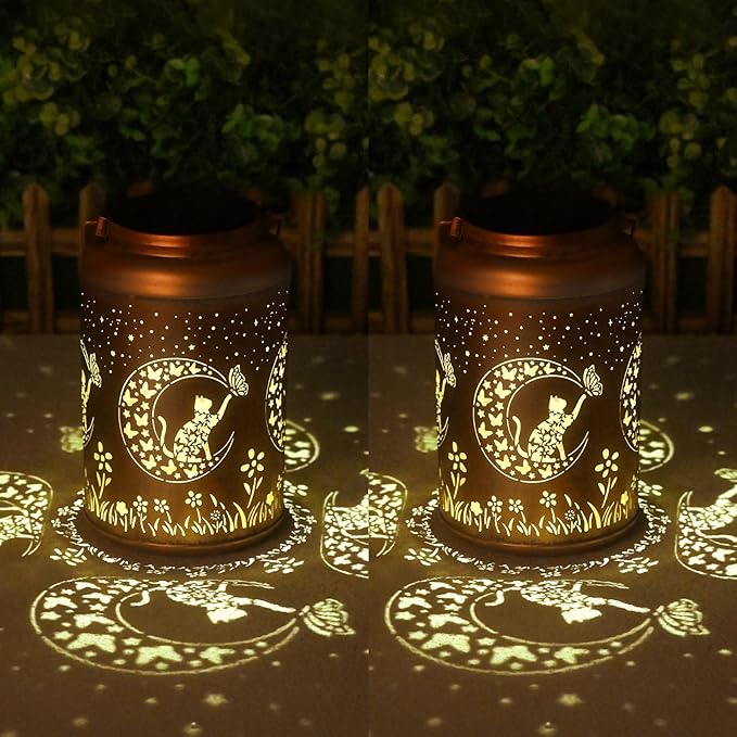 Mothers Day Gifts for Mom Grandma - Birthday Gifts for Women, 2 Pack Cat Solar Lights Outdoor Waterproof, Decoration Outside for Outdoor, Yard, Garden Decor Solar Lantern