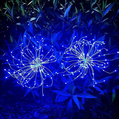 JJGoo Solar Firework Lights, 2 Pack 150 LEDs 2 Lighting Modes Solar Lights Outdoor Waterproof for Garden Patio Walkway Pathway Party Wedding Christmas Decorative - Blue