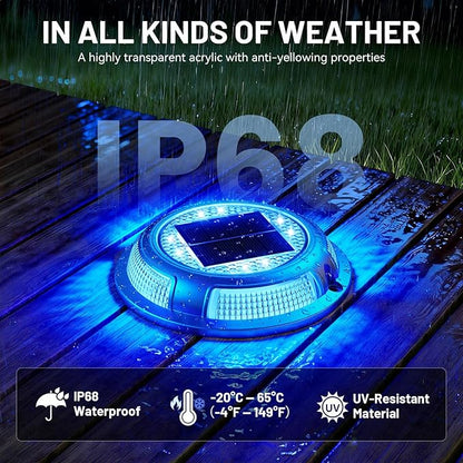 Solar Driveway Lights, 8 Pack Heavy Duty Driveway Lights Solar Powered 2 Color Mode (Cool White/Blue) IP68 Waterproof Outdoor Solar Deck Lights with Ground Stake for Pathway Garden Yard Walkway Dock