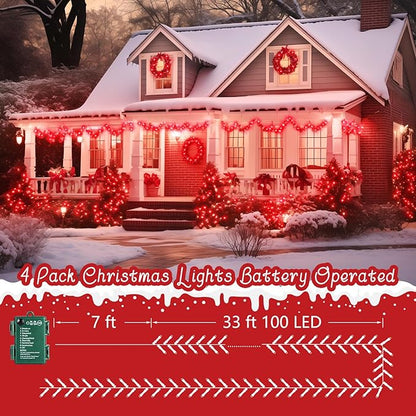 4-Pack 400 LED Christmas Twinkle Lights, 132ft Waterproof for Porch