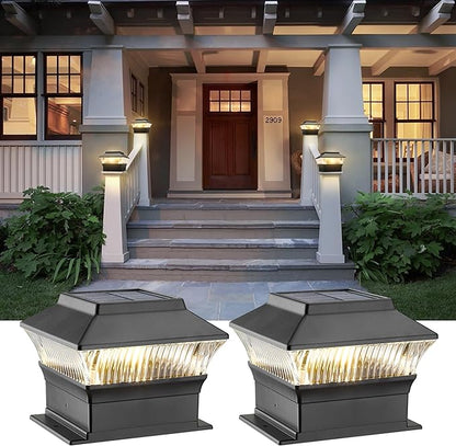 Solar Post Cap Lights, 4x4 4x6 Fence Post Light Solar Powered, 25 Lumens Deck Post Light Outdoor, 3000K Warm Light, IP65 Waterproof, Black - 2 Pack
