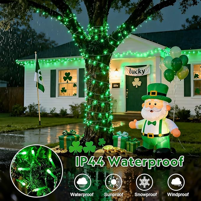 JMEXSUSS 4 Pack 50 LED Battery Operated String Lights Green, Each 16.5ft Green Light Outdoor Waterproof, 8 Modes St. Patrick’s Day Lights Indoor with Timer for Christmas Halloween Party Decoration