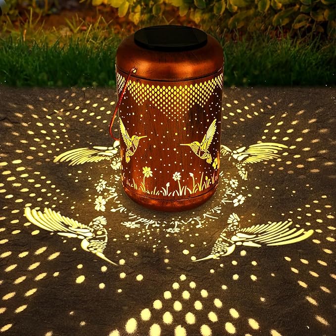 7 Color Variations Solar Lanterns Outdoor, Waterproof Hummingbird Garden Decor, LED Hanging Lights Metal Decor for Yard, Patio, Porch, Lawn, Tabletop - Perfect Christmas Gift for Women, Mom, Grandma