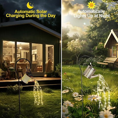 ZKLiLi Christmas Solar Watering Can with Cascading Lights Garden Decorative, Waterfall Outdoor Waterproof, Hanging Solar Lantern, Yard Decor,Gifts for Mom Grandma Women Birthday