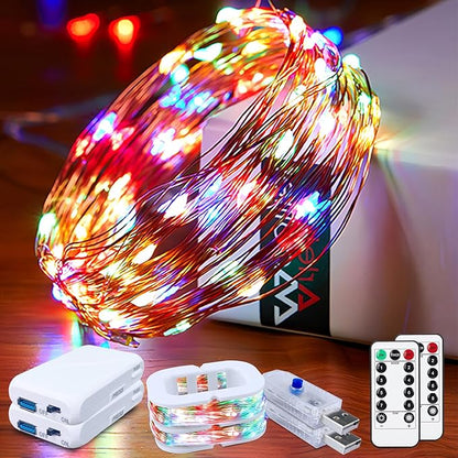 2-Pack 16ft Christmas LED String Lights, Waterproof Timer Lights