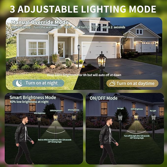 Motion Sensor Outdoor Post Lights Waterproof Dawn to Dusk Sensor Post Light Fixture Outdoor Anti-Rust Waterproof Exterior Lamp Post Lighting for Front Door Yard Pathway Driveway Fence