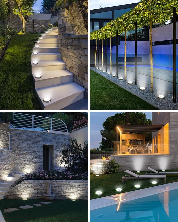 btfarm 2 Pack Solar Lights Outdoor, 8 LED Solar Ground Lights IP65 Waterproof Flat Solar Disc Light, Pathway Lights for Garden Lawn Patio Yard Path Landscape, Cool White
