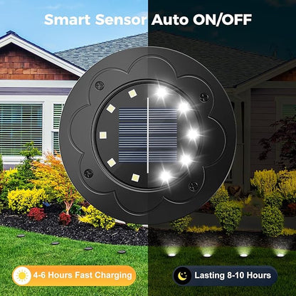 Brightown Solar Lights Outdoor Waterproof, 12 Packs LED In-Ground Solar Yard Lights for Yard, Patio, Garden, Lawn, Deck, Outside, Pathway, Driveway, Walkway, Sidewalk, Cold White