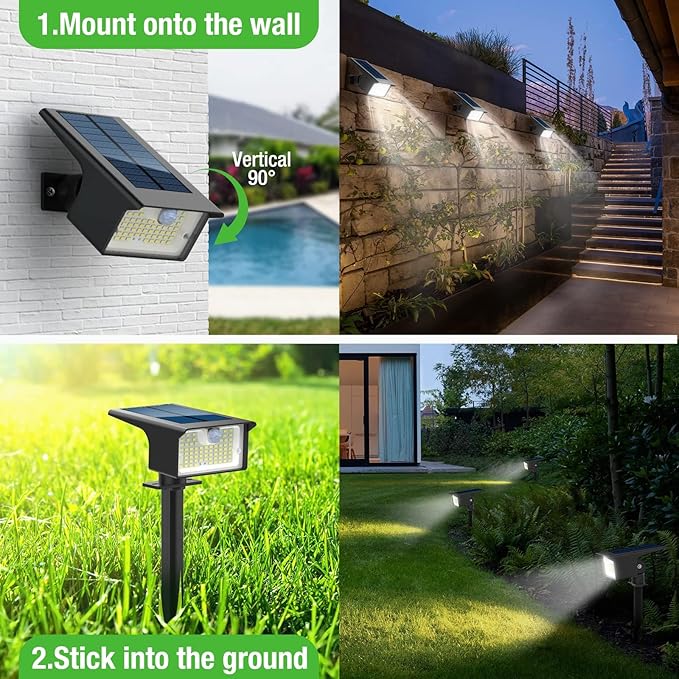 nipify 8 Pack Solar Spot Lights Outdoor - 62 LED Motion Sensor Outdoor Spotlights Waterproof with 3 Modes, Auto On/Off Solar Powered Landscape Lighting for Outside Yard Garden Tree Driveway,Cool White