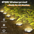18-Pack Solar Ground Disk Lights, Warm White Waterproof LED
