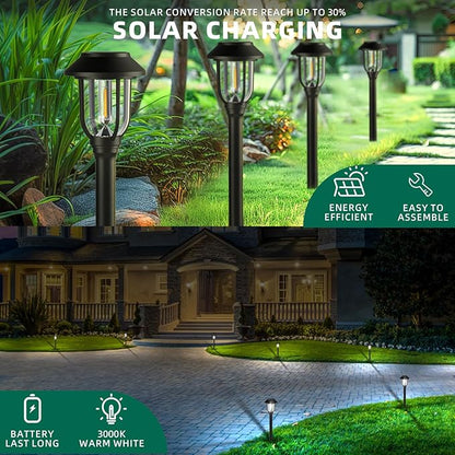 12 Pack Solar Lights Outdoor, Bright 6000K Cool White Solar Pathway Lights Waterproof Auto On/Off Powered,Landscape Lighting for Walkway, Yard, Path, Driveway, Garden