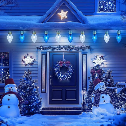 Moonflor Strawberry Jumbo C9 Christmas Pathway Lights Outdoor - 2Pack Total 17FT 10 LED C9 Walkway Light, Christma Decoration Outside,Christmas Lights Outdoor for Lawn Yard Holiday, Blue & Pure White
