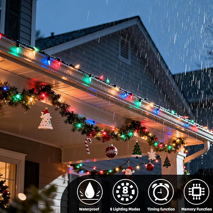 200 LED Christmas Twinkle Lights, 66ft Waterproof for Backyard