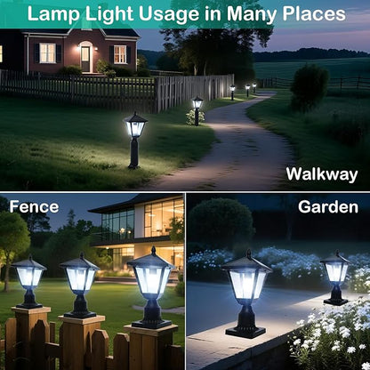 Solar Post Lamp Lights, Metal and Glass Built Dusk to Dawn Solar Post Lights with Pier Mount Base, 6000K Outside Lights Outdoor Waterproof for Garden Yard Pole Pillar(Cool White)