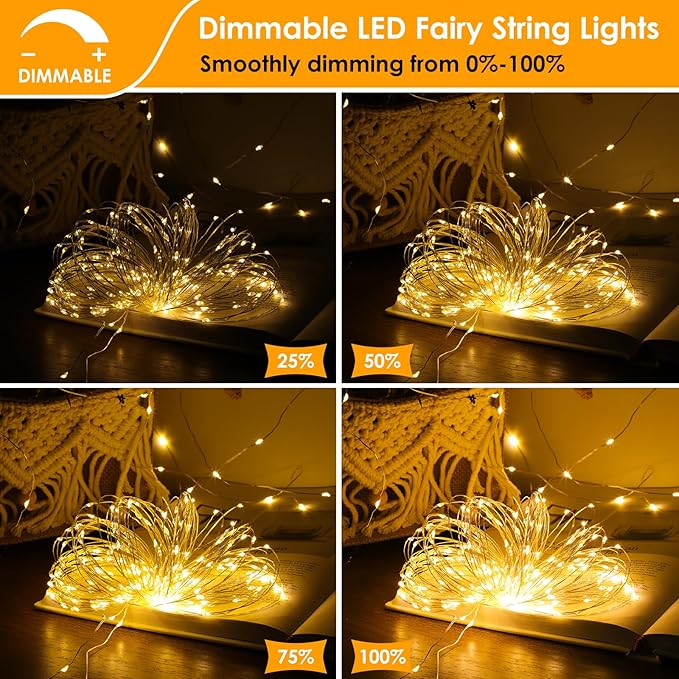 Mlambert 6 Pack 33FT Fairy Lights Battery Operated with Remote and Timer, Dimmable Waterproof 8 Modes Light for Bedroom Dorm Christmas-Warm White