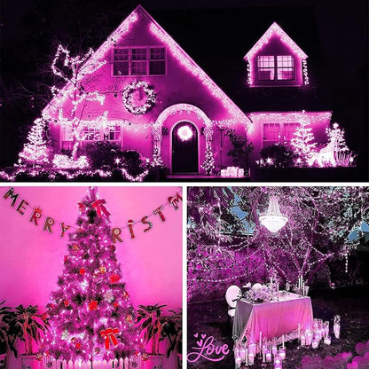 Solar Pink Valentine String Lights Outdoor, 2-Pack Total 80FT 200 LED Solar Twinkle Lights Outside Waterproof Copper Wire 8 Modes Fairy Lights for Garden Tree Party Birthday Xmas Valentines Day Decor
