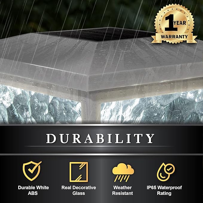 Classy Caps Fairmont Solar Post Cap, FS100W, White - High Performance, Energy Efficient, Weather-Resistant, Durable, Easy Installation, Adapters for 5"x5", 4"" x4, 3.5"x3.5" Posts, Wall/Post Mount