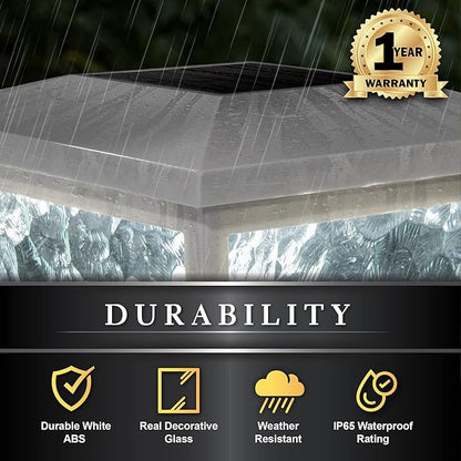 Classy Caps Fairmont Solar Post Cap, FS100W, White - High Performance, Energy Efficient, Weather-Resistant, Durable, Easy Installation, Adapters for 5"x5", 4"" x4, 3.5"x3.5" Posts, Wall/Post Mount