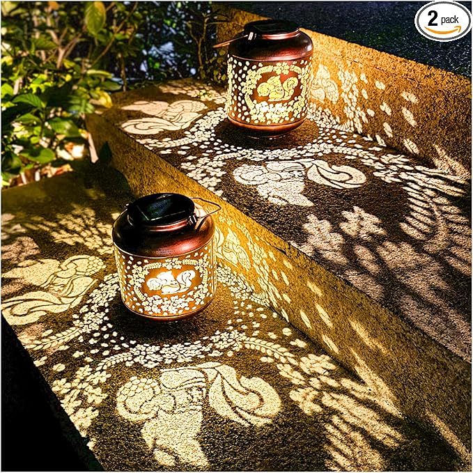 2-Pack Decorative Squirrel Solar Lanterns for Garden, Waterproof LED