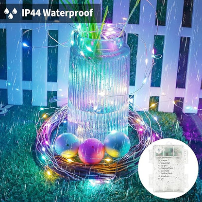 4 Pack 50 LED Easter Lights Battery Operated with Remote, 16FT Waterproof Twinkle Lights with Timer & 8 Modes, Pastel Fairy String Light Outdoor Indoor for Spring Bedroom Easter Decor (Multicolor)