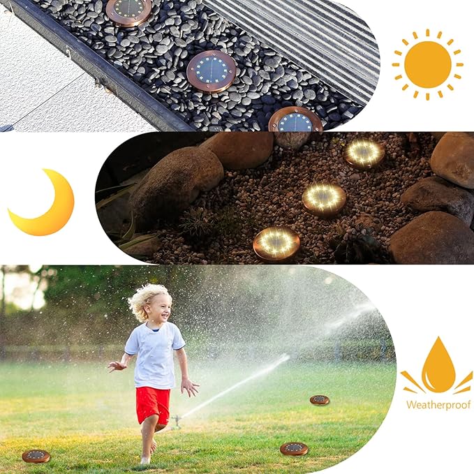 8-Pack Flat Solar Walkway Lights, Waterproof LED