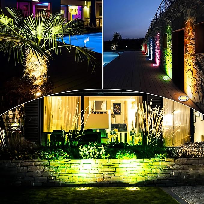 Multicolor In-Ground Solar Lights, Flat LED Landscape
