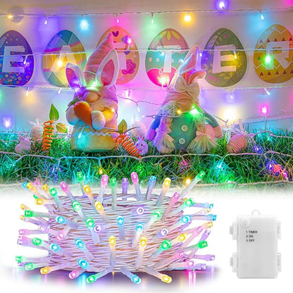 Easter String Lights Battery Operated, Pastel Easter Lights with Timer 16.4ft 50LED White Wire Fairy Lights for Easter Decorations Garland Outdoor Indoor Party