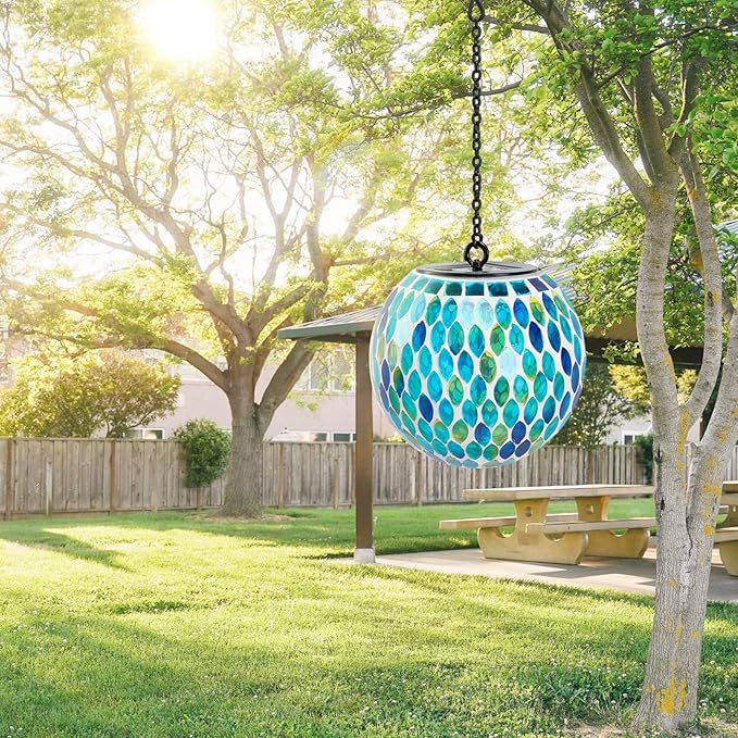 Mosaic Solar Hanging Lanterns, Rustic Yard Decor