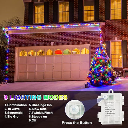 String Lights Outdoor with 8 Lighting Modes, 2 PCS 16FT 50 LEDs Fairy Lights Battery Operated with Timer, Twinkle Christmas Lights for Outside, Christmas, Holiday(Multicolor)