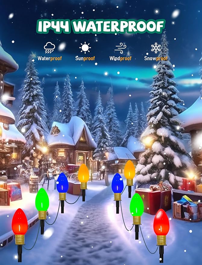 Jumbo C9 Christmas Pathway Lights Outdoor, 14Ft Outdoor Xmas Decorations Stakes Lights with 8 LED Jumbo Multicolor Bulb Christmas Walkway Lights for Outside Lawn Yard Garden Sidewalk Holiday